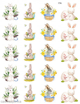 Пасхальные кролики №174 водорастворимая бумага с картинкой 